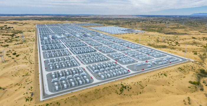 Bird's-Eye View of the World's Largest Independent Electrochemical Energy Storage Power Station in Ordos Desert