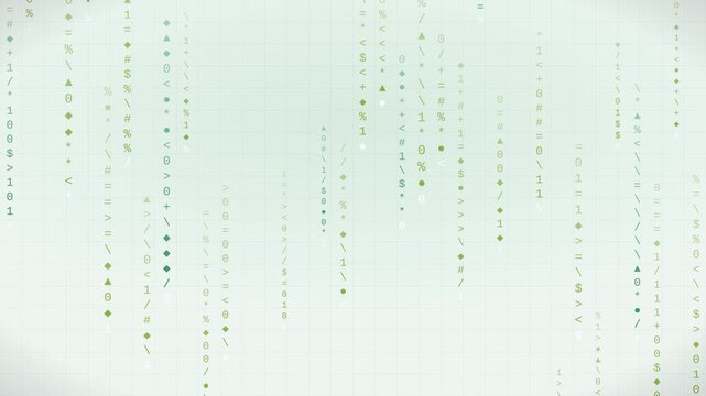 4K mint data rain with fresh glowing symbols streaming down, clean light cyber motion background