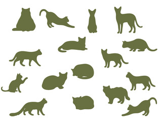 Fototapeta premium Cat Silhouette Vector Collection, Domestic Cat and Kitten Poses Isolated on White Background