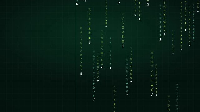 4K mint green symbol streams raining down with glowing heads, fresh matrix motion background