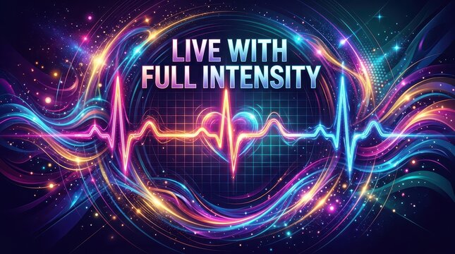 Abstract vibrant energy pulse with heartbeat line and glowing lights, symbolizing life and intensity