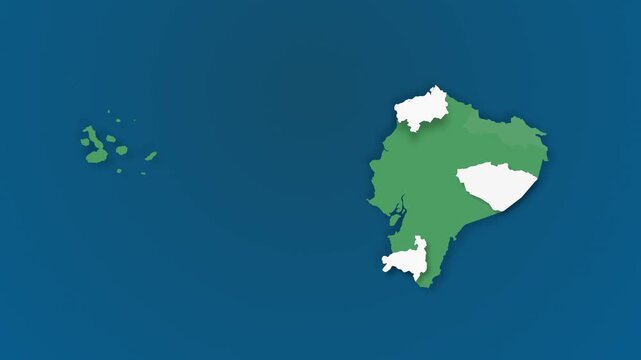 Animated Ecuador Map with Area Highlights and Provincial Administrative Boundaries