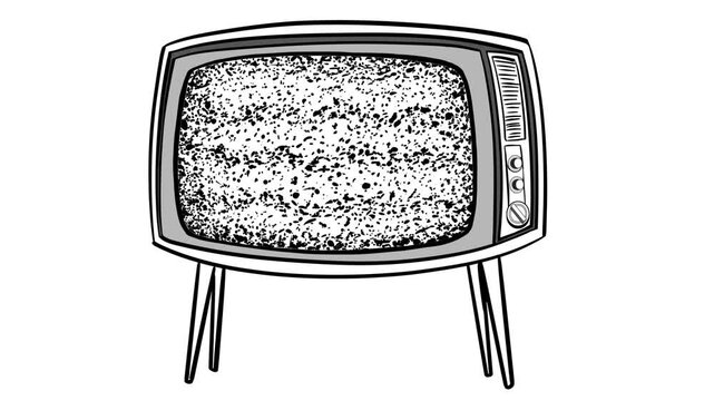 Hand-drawn line art animation of a vintage TV screen with static noise signal
