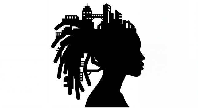 African woman silhouette with dreadlocks vector city hair