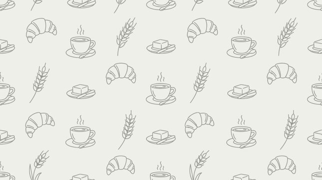 Minimalist croissant and coffee wheat pattern for breakfast branding