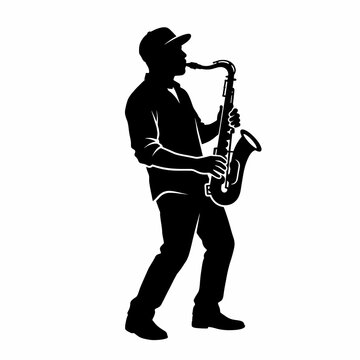 Man playing saxophone silhouette vector illustration isolated on white background