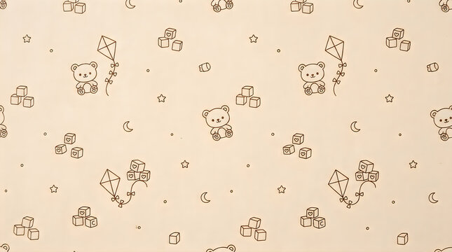 Cute seamless pattern with teddy bears kites and blocks for baby nursery design