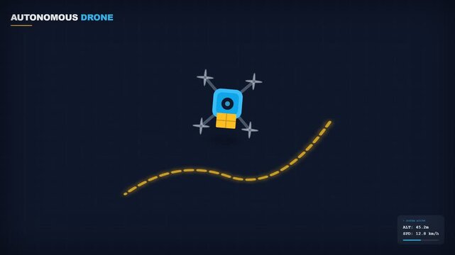 Autonomous delivery drone flying along a navigation path with flight telemetry data