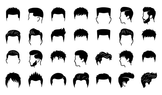 Stylish Men's Haircut Silhouette Vector Icons for Barber Shop