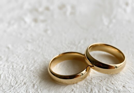Gold wedding bands symbolizing eternal love uniting a couple, celebrating marriage, engagement, and commitment