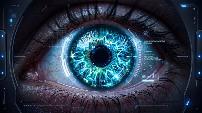 Biometric Iris Scan with Futuristic Digital Interface