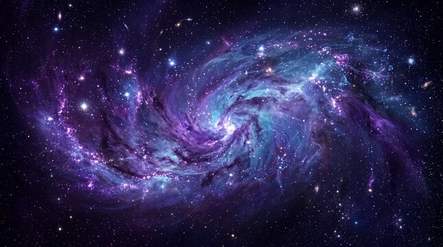 Glowing Spiral Galaxy and Nebula in Deep Space