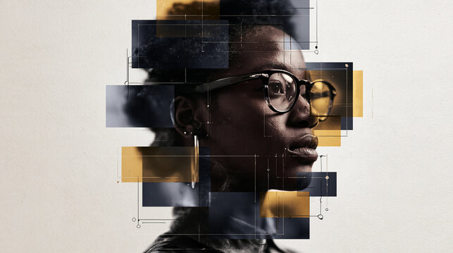 Digital Portrait of Black Woman with Futuristic AI Overlay