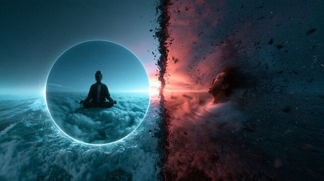 Concept of Inner Peace Contrasting With Emotional Turmoil