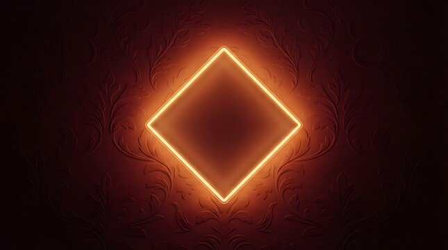Illuminated diamond shape glows against a deeply textured ornate red background
