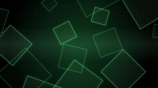 Neon emerald geometric matrix with glowing green digital squares