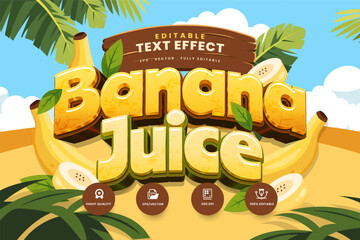 Editable vector text effect with a playful banana juice and tropical fruit concept, suitable for food menus, beverage branding, posters, packaging, and promotional designs. © Niestart Creation