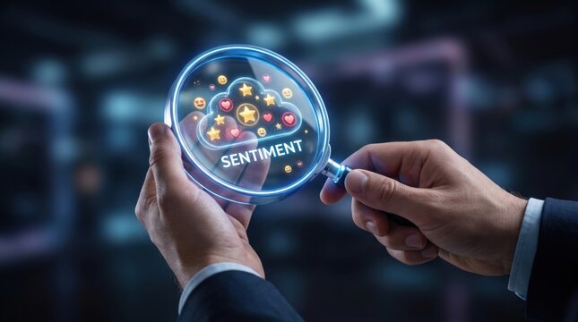 Customer reviews sentiment analysis during digital cloud exploration with magnifying glass
