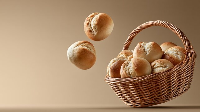 Whimsical levitating rolls with flying bread, holiday photo