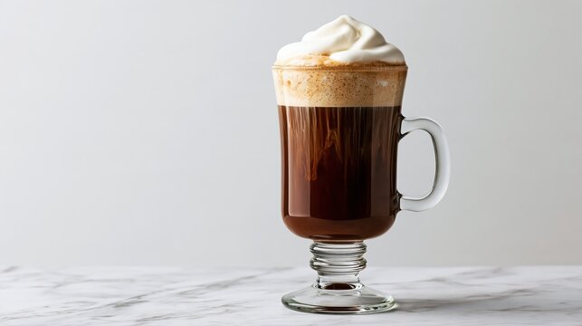 Whimsical levitating Irish coffee with floating cream, holiday photo