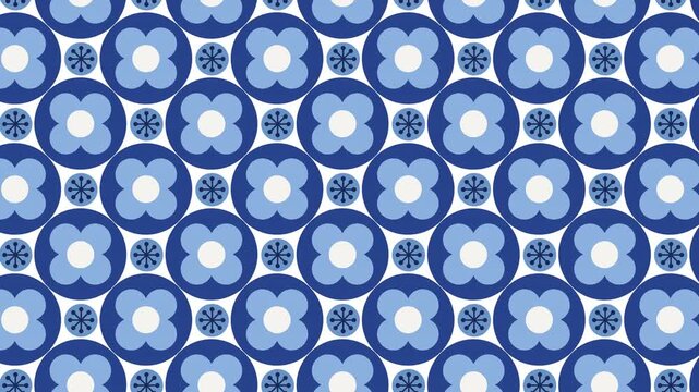 Seamless blue retro floral geometric pattern animation