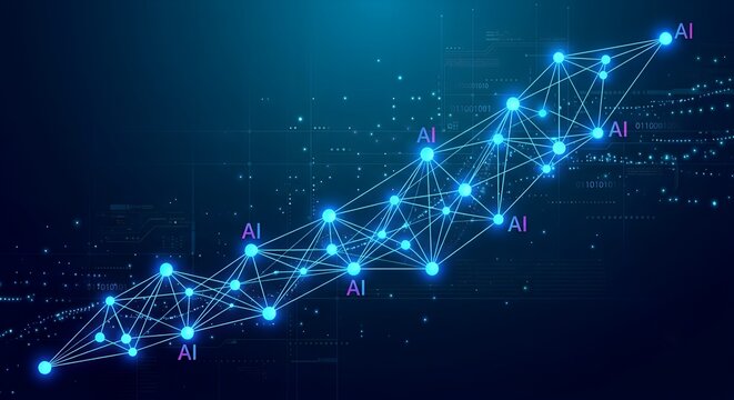 Futuristic AI Neural Network with Glowing Data Nodes and Digital Technology Connections
