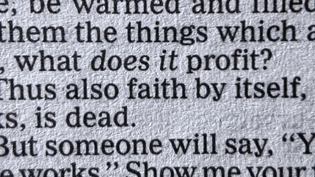 Bible scripture text with changing pages and highlighted red quote about great faith Christian faith God