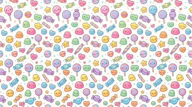 Colorful doodle candy and lollipop seamless pattern illustration