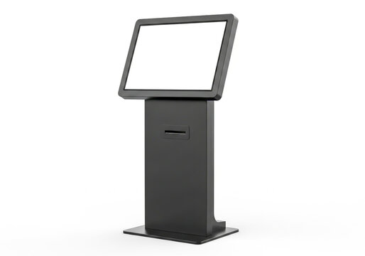 Black digital information kiosk with touch screen display