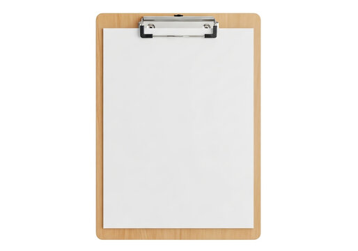 Wooden clipboard with blank paper sheet for notes
