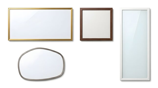 Assorted empty picture frames in gold wood white and silver finishes for interior wall decor mockups