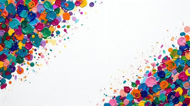 Colorful watercolor paint splatter border frame isolated on white background