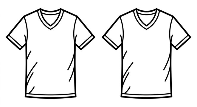 Vneck tshirt template with black outline isolated on white background