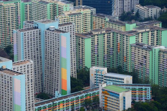 Shun On Estate neighborhood in Kwun Tong District of Kowloon, Hong Kong. Public housing estate in Hong Kong.