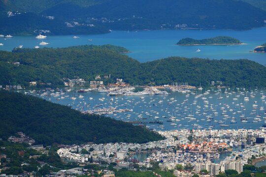 Hong Kong landscape. View of Hebe Haven harbor on the south coast of Sai Kung Peninsula in Hong Kong.