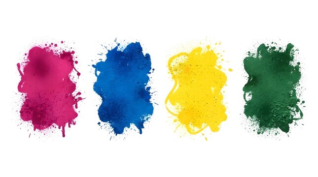 Collection of watercolor ink splashes on white background with watercolor spl