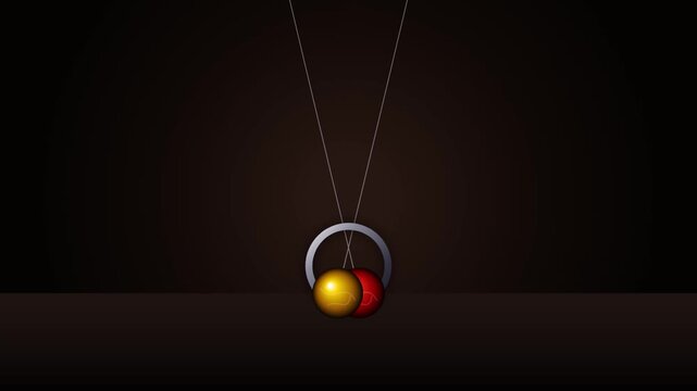Abstract pendulum motion animation with glowing spheres oscillating around a central metallic ring