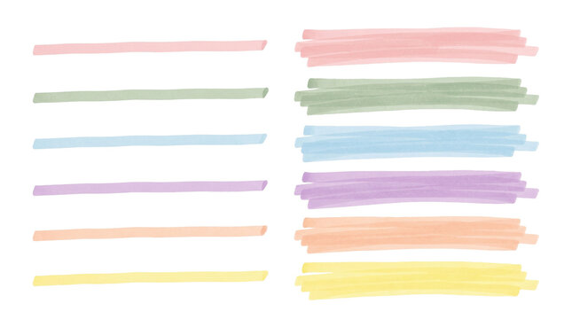 Collection of Soft Pastel Highlighter Pen Strokes and Lines for Notes Stationery Vector
