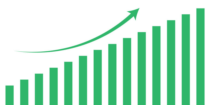Graph going down and up sign with green arrows vector. Bar chart symbol icon with arrow moving up.
