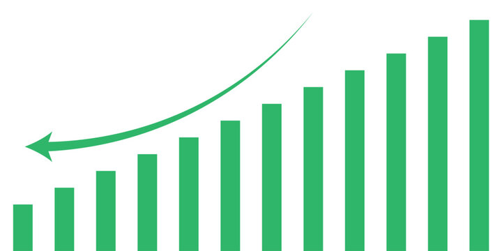 Graph going down and up sign with green arrows vector. Bar chart symbol icon with arrow moving up.
