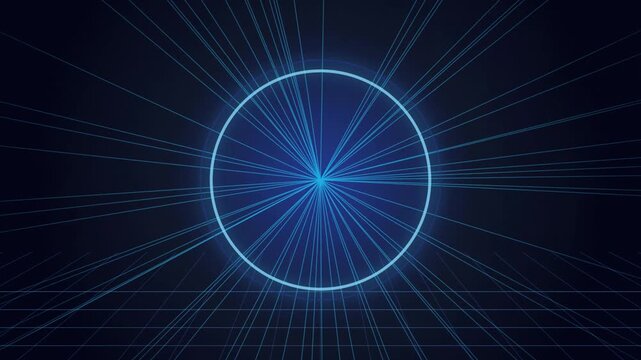 Neon Blue Circular HUD Element With Geometric Laser Grid Lines Animation For Digital Technology User