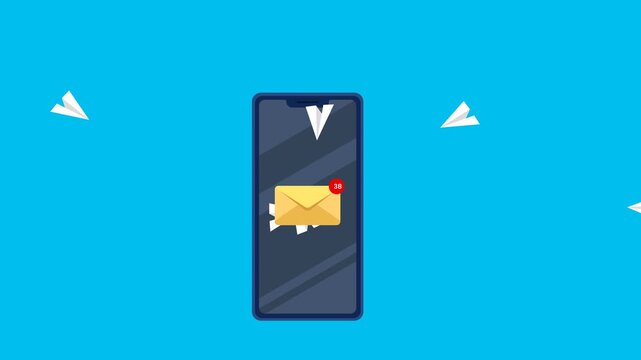 Text message received on mobile smart phone, animated email  icon