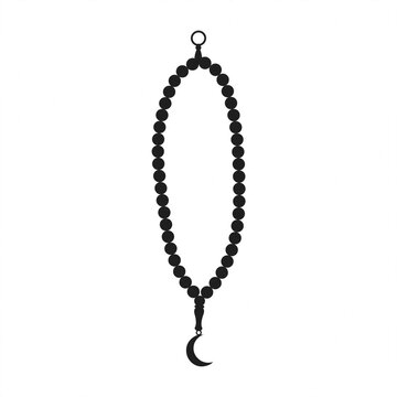 Tasbih prayer beads with crescent moon black silhouette vector