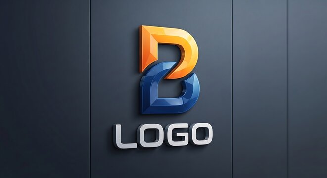 Modern Letter B Interlocking Logo Mockup on Dark Panel Wall, 3D Glossy Corporate Monogram Branding Signboard