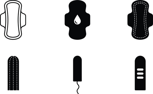 Feminine hygiene sanitary pads and tampons icons set for menstruation cycle care isolated on plain white background