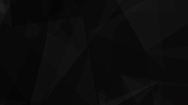 Black abstract geometric polygon motion background with low poly triangular crystal mesh, subtle dark plexus line structure, minimalist modern tech corporate presentation.