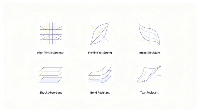 Thin line mechanical structure icon, representing high-strength tear resistance, shock absorption and bending resistance, suitable for promoting flexible high-strength material products.
