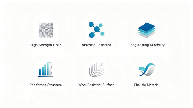 Fiber molecular structure minimalist icon, representing the concepts of high strength, wear resistance, and flexibility, suitable for textile fibers and industrial flexible materials detail pages.
