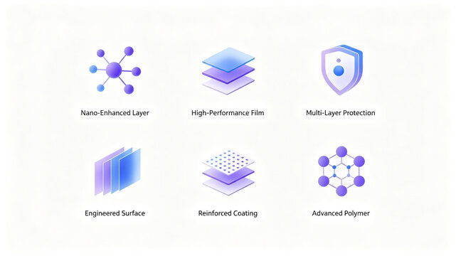 Molecular layer vector icon, representing the concepts of nano enhancement and multi-layer protection, suitable for promoting high-performance new materials and film e-commerce.
