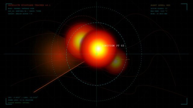 Satellite Thermal Infrared Scanner Interface Tracking Multiple Wildfire Hotspots in Forest Region